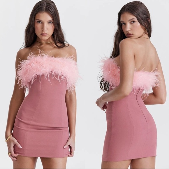 House of CB Dresses & Skirts - House of CB Alexa Pink Strapless Feather Dress